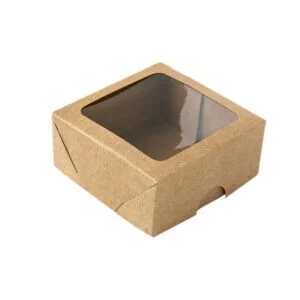 Caixas Kraft com Visor - 4 brigadeiros (7,5cm x 8cm x 3,5cm) - 100 Unidades