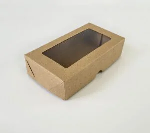 Caixas Kraft com Visor - 8 brigadeiros (15cm x 8cm x 3,5cm) - 100 Unidades