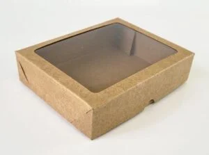Caixas Kraft com Visor - 12 brigadeiros (15cm x 12cm x 3,5cm) - 50 Unidades